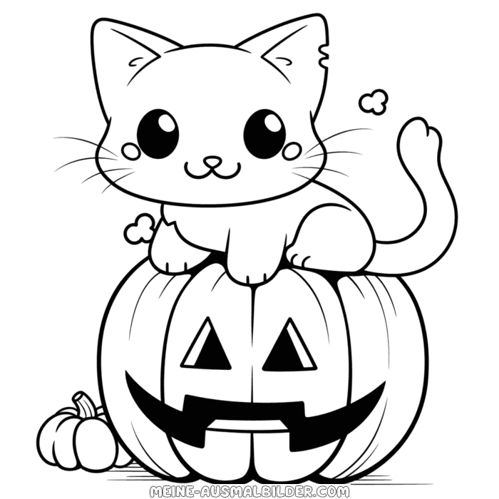 Ausmalbild halloween katze und kürbis | Meine Ausmalbilder