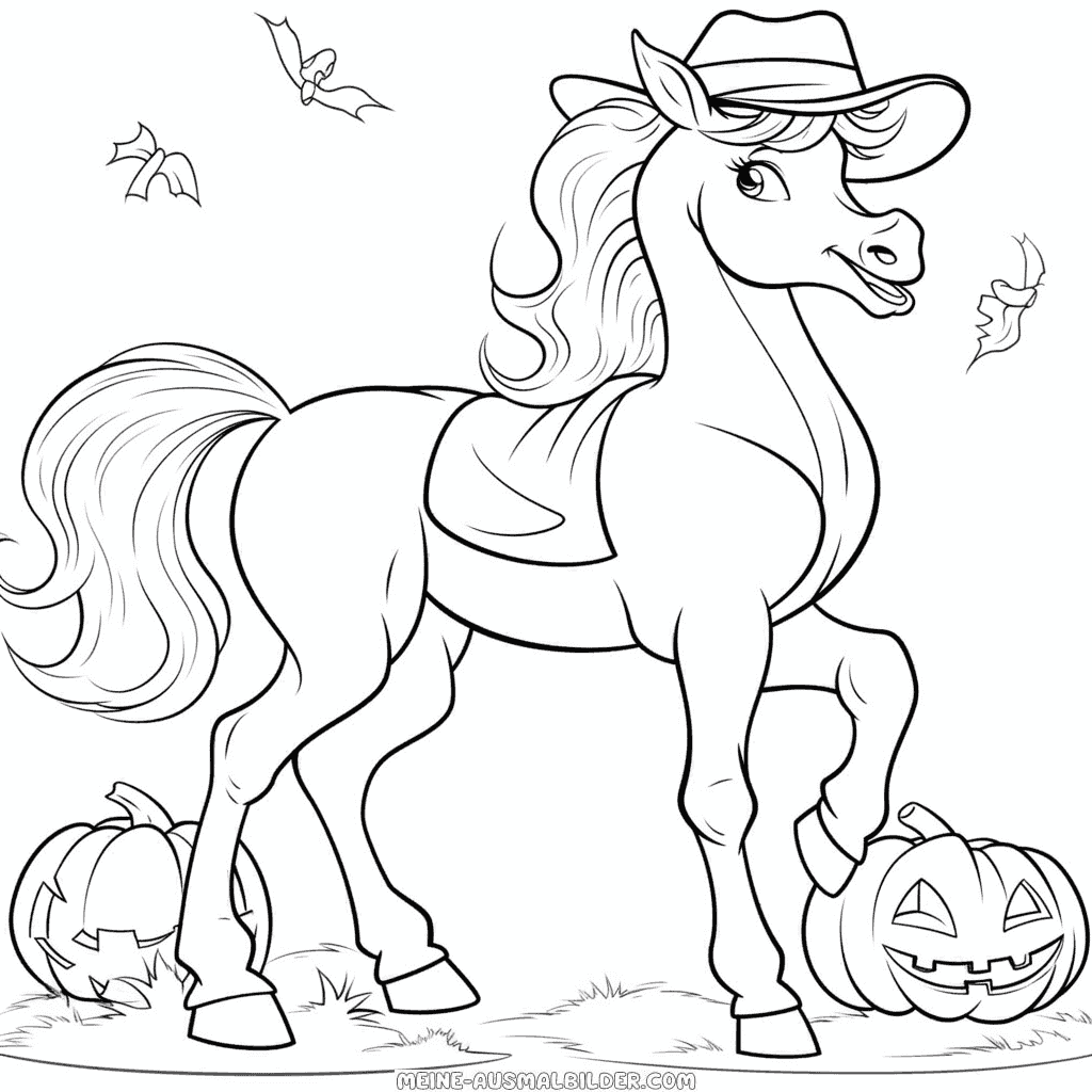 Ausmalbild happy halloween pferd
