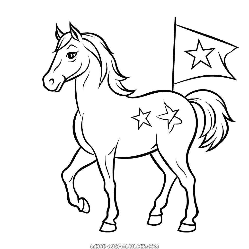 Ausmalbild pferd mit fahne
