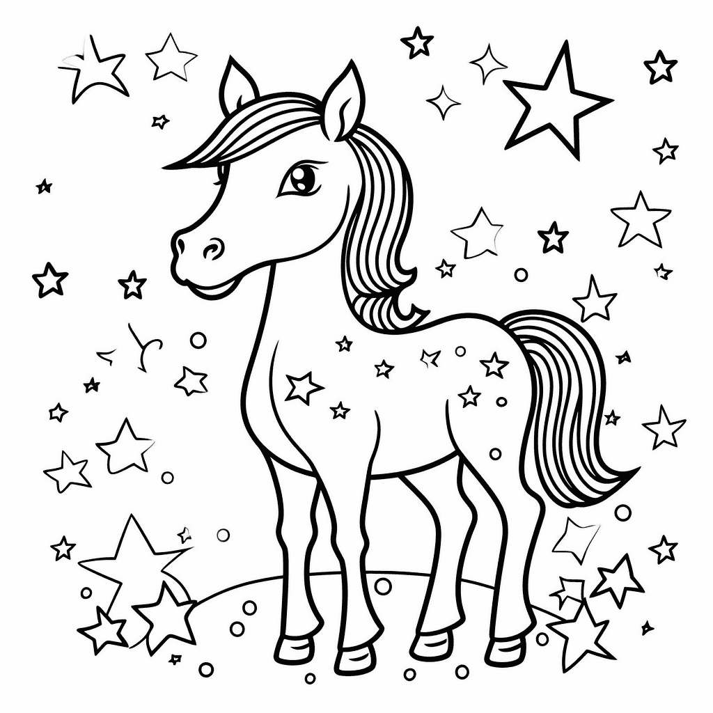 Ausmalbild pferd mit sternen