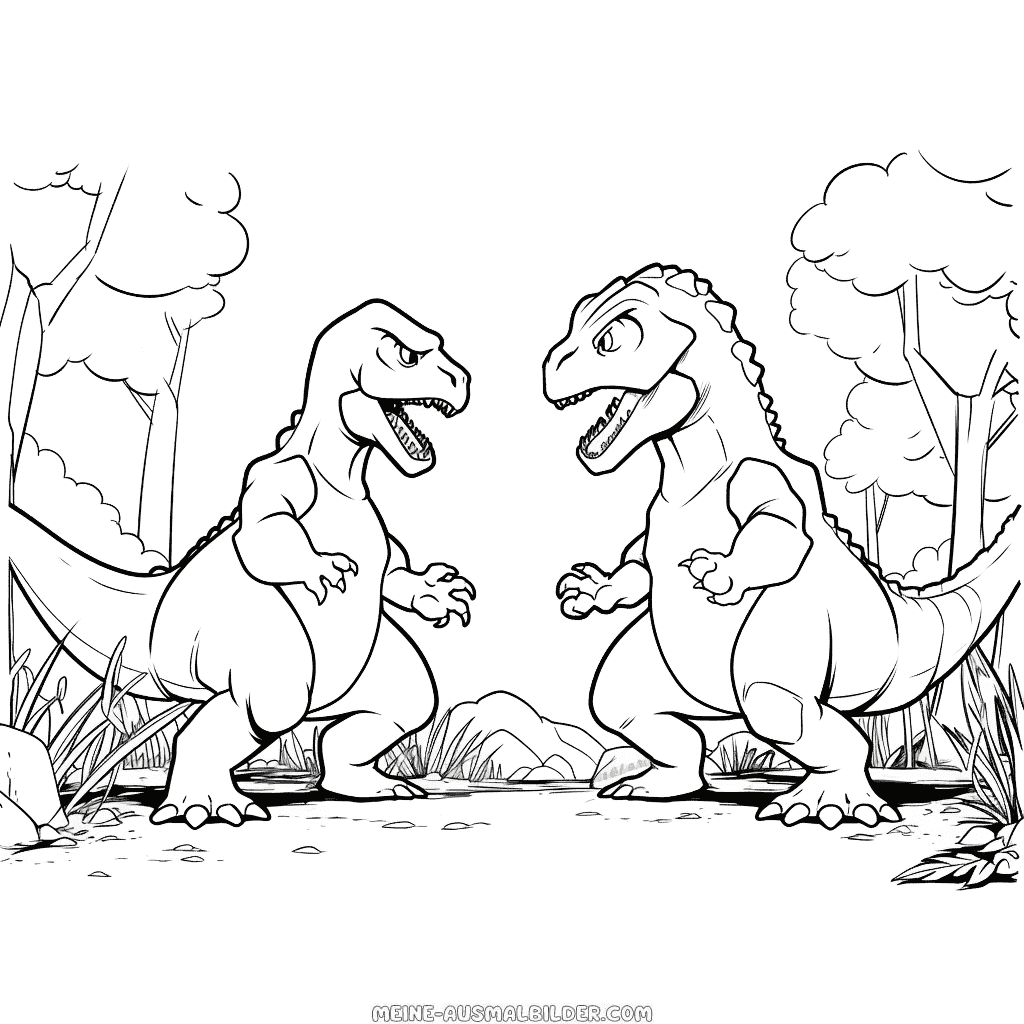 Ausmalbild dinosaurier-kampf